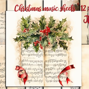 Christmas Music Paper Backgrounds Digital, Christmas Vintage Square Papers, Christmas Music Buy 2 Get 1 FREE