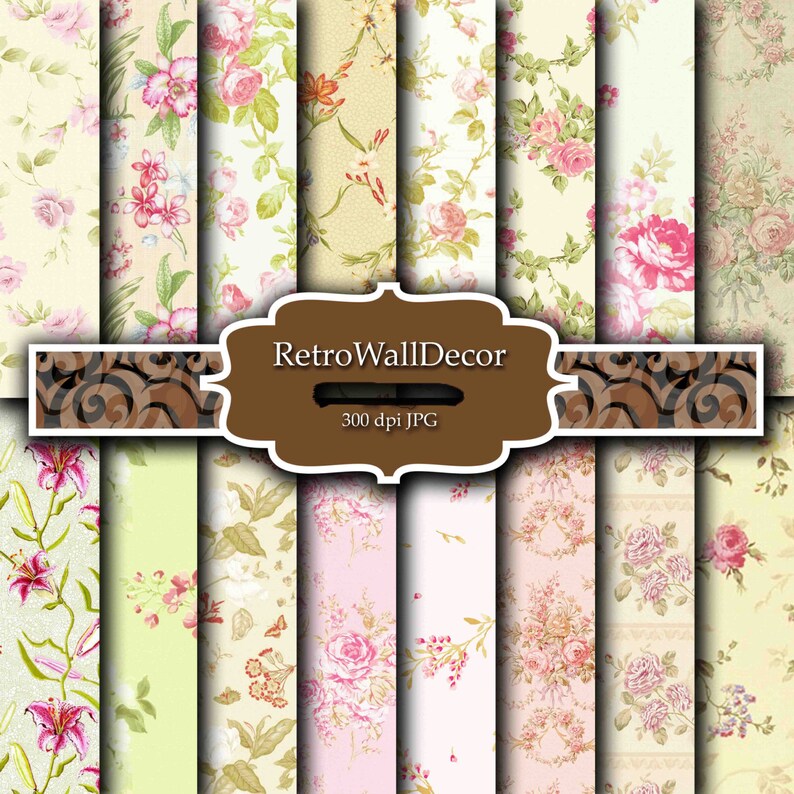 Floral Digital Paper Vintage Floral Backgrounds Vintage Etsy