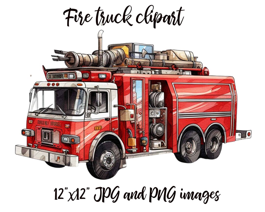 Fire Truck Clipart, Fire Truck Watercolor, Fire Truck Image, Vehicle ...