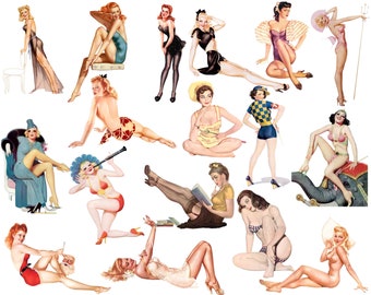 Retro Pin Up Girls Clipart: 1950s Vintage Ephemera (Digital Download)