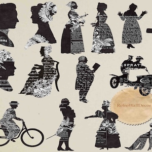 Vintage Silhouette, Couple Silhouettes Clip art, Children Silhouettes, Ephemera Silhouette, Cameo silhouette, Printable art Buy 2 Get 1 FREE