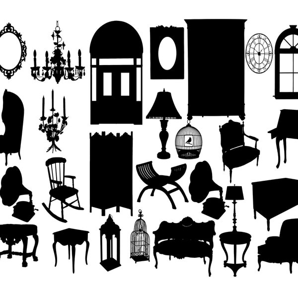 Classical furniture SVG, Furniture silhouettes, Antique furniture svg, Furniture clip art, Furniture cricut file Buy 2 Get 1 FREE