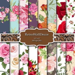 Floral Digital Paper, Flower Digital Paper, Floral Background, Rose Digital Paper, Shabby Chic Floral Pattern, Paper 12x12 Buy 2 Get 1 FREE