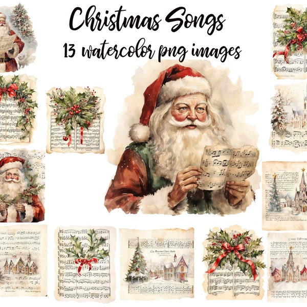 Christmas Songs Clipart Collection, Vibrant Holiday Graphics, Ideal for Card Making, Creative Gift for Art Lovers