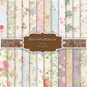 Blumen Digitales Papier, Blumen Digitales Papier, Blumen Hintergrund, Rosen Digitales Papier, Shabby Chic Blumenmuster, Papier 12x12 Kaufen 2 Get 1 FREE