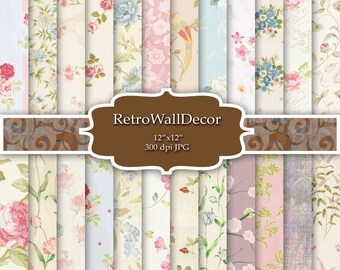 Floral Digital Paper, Flower Digital Paper, Floral Background, Rose Digital Paper, Shabby Chic Floral Pattern, Paper 12x12 Buy 2 Get 1 FREE