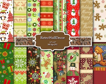 Christmas Digital Paper Pack: Holiday Patterns, Santa, Winter (Digital Download)