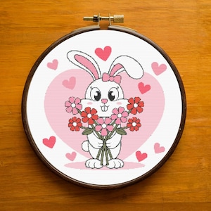 Rabbit Hearts Cross Stitch Pattern PDF, Beautiful Rabbit Design for Home Decor, Rabbit Cross Stitch Hand Embroidery, Instant Download