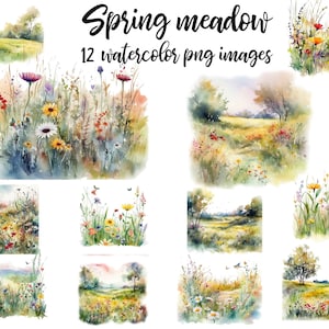 Spring meadow, Meadow clipart, Meadow watercolor, Spring meadow image , Meadow illustration, Meadow image, Meadow nursery Buy 2 Get 1 FREE