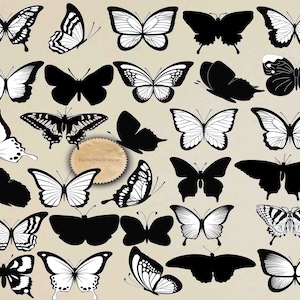 Digital Butterfly Clip Art Butterfly Silhouette Scrapbook Butterfly Element Black White Butterflies 30 PNG SVG eps dxf Buy 2 Get 1 FREE