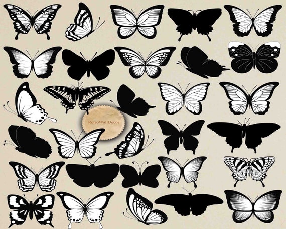 Digital Butterfly Clip Art Butterfly Silhouette Scrapbook Etsy