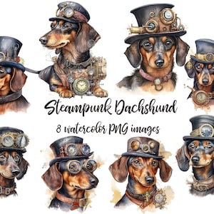Steampunk dachshund, Watercolor clipart, Steampunk dog PNG, Dachshund clipart, Junk journal dog, Watercolor Dachshund Buy 2 Get 1 FREE