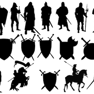 Ritter Silhouetten, Ritter Clip Art, Ritter svg, Mittelalterliche Silhouette, Schild Clip Art, Schild svg, Ritter cut Datei, Schild Cricut