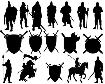 Knight Silhouettes: Medieval Clip Art, Shield SVG (Digital Download)