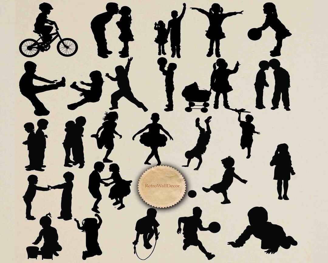 Children Silhouette, Children Clip Art, Kids Silhouette, Children SVG ...