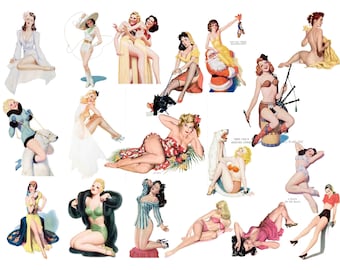 Retro Pin Up Girls Clipart: 1950s Ephemera (PNG Digital Collage)