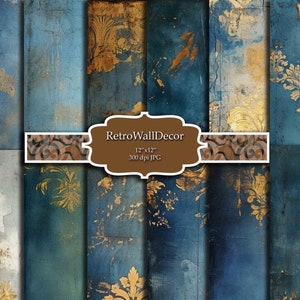 Damask digital paper, Damask background, Gold blue Damask, Scrapbook Paper, Shabby Chic, Blue background, paper 12x12 Buy 2 Get 1 FREE
