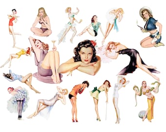 Retro Pin Up Girls Clipart: 1950s Vintage Ephemera (Digital Download)
