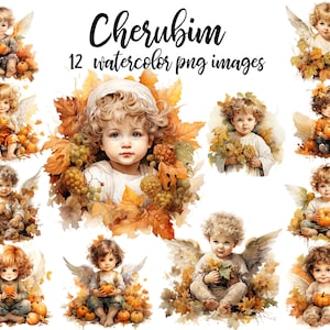 Autumn cherubs with pumpkins, christian graphics, fall harvest angels