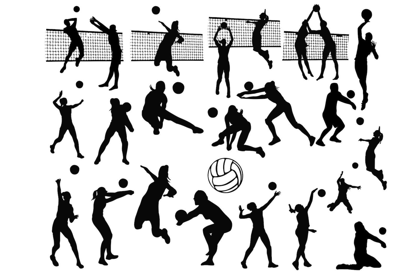Volleyball Silhouettes Volleyball Clip Art Sports | Etsy