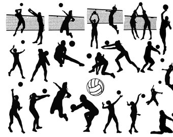 Volleyball Silhouettes, Volleyball Clip Art, Sports Silhouette, Sports Clip Art, Volleyball player, Volleyball vector Buy 2 Get 1 FREE