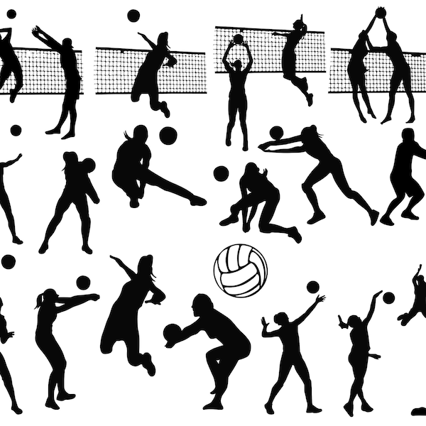 Volleyball Silhouetten, Volleyball Clip Art, Sport Silhouette, Sport Clip Art, Volleyball Spieler, Volleyball Vektor Kaufen 2 Get 1 FREE