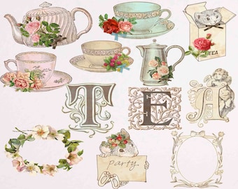 Tea Time Clipart, Teapot, Summertime Tea Party Clipart, Floral Tea Time Clipart, Tea Clipart Illustration Tea Bag Clip Art Buy 2 Get 1 FREE