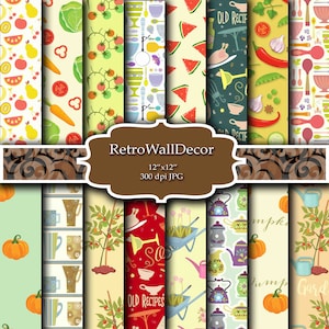 Garden and Kitchen Digital Papers, Vegetable Paper, Fruits Paper, Pumpkin, Kitchen Utensils , Retro Kitchen , Kitchen Tool Buy 2 Get 1 Free