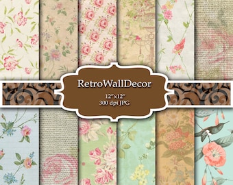 Shabby Chic Floral Digital Paper: Rose Patterns, 12x12 (Digital Download)