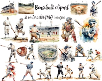 Watercolor Baseball Clipart Set: Sport Illustrations (PNG Digital Download)