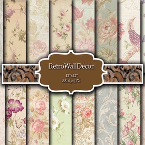 Floral Digital Paper, Flower Digital Paper, Floral Background, Rose Digital Paper, Shabby Chic, Crumpled Paper, Floral Pattern