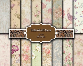 Floral Digital Paper: Shabby Chic Rose Patterns (Digital Download)