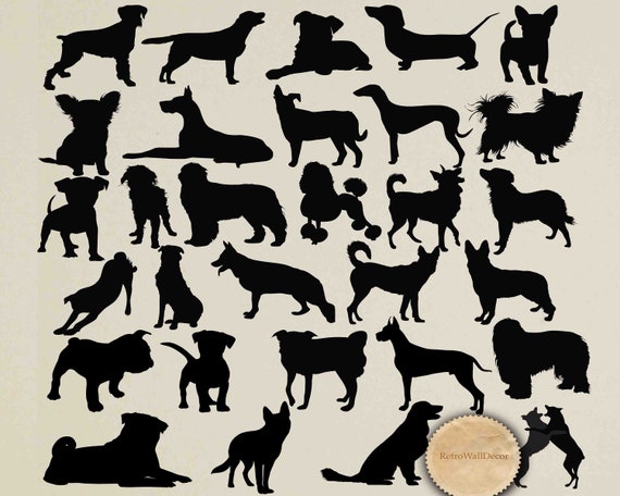 Download Digital Dog Silhouette Clip Art Black Dog Silhouette Animal Etsy