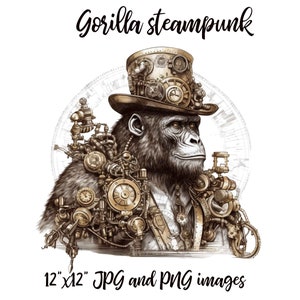 Steampunk gorilla, Wild animal clipart, Steampunk gorilla PNG, Gorilla clipart, Gorilla nursery, Gorilla poster, Junk journal animal