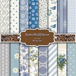 Papel digital azul, fundo sujo, flores azuis, fundo azul, textura azul, pacote de papel decoupage 12x12 Compre 2 e ganhe 1 GRÁTIS
