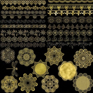 Golden Doily Clipart digital lace Border ClipArt Vintage lace pattern transparent background Gold Lace Clip Art Buy 2 Get 1 FREE