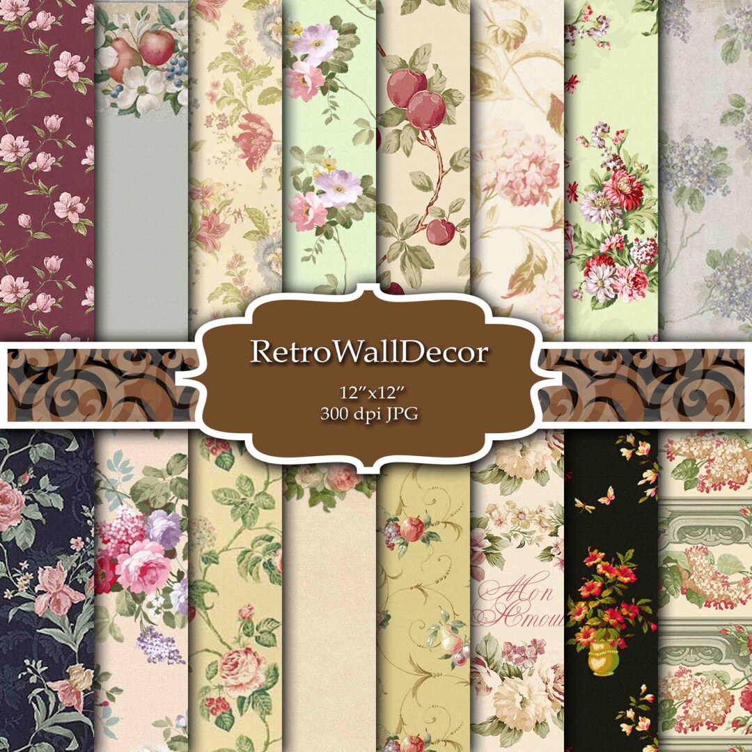 Shabby Chic Floral Digital Paper: 12x12 Rose Patterns (digital Download ...