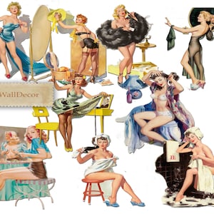 ピンナップガールのクリップアート、レトロなクリップアート、ビンテージの一時的印刷物、1950 年代、レトロなピンナップ、レトロな画像、50 年代の画像、1950 年代のライフスタイル 2 個購入で 1 個無料