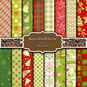 Christmas Digital Paper: Holiday Patterns, Santa Claus Backgrounds (Digital Download)