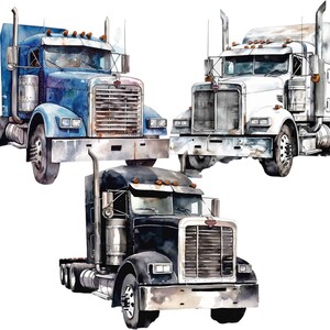 Watercolor Semi Truck Clipart: 14 PNG Images (Digital Download) image 3