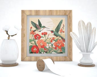Hummingbirds Cross Stitch Pattern: Floral Bird Embroidery (PDF Pattern)