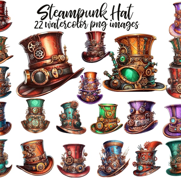 Steampunk hat, Watercolor clipart, Steampunk hat PNG, Hat clipart, Watercolor hat, Hat poster, Steampunk cylinder Buy 2 Get 1 FREE