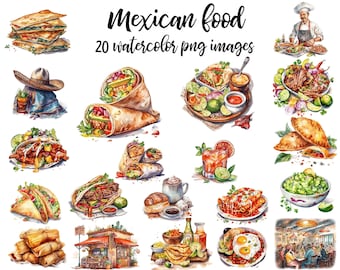 Clipart de comida mexicana: ilustrações vibrantes em aquarela (download digital)