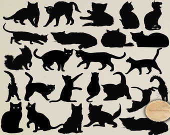 Cats Silhouettes, Cat Clip Art, Animal Silhouette, Black Kitty Silhouette, Cat svg, Black Cat Silhouette PNG SVG eps dxf Buy 2 Get 1 FREE