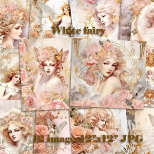 Fée blanche, papier de fée, papier numérique de fée, fond de fée, image de fée, Shabby Chic, illustration de fée, papier 12 x 12 acheter 2 Get 1 FREE