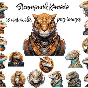 Steampunk komodo, Watercolor clipart, Steampunk komodo PNG, Komodo clipart, Junk journal komodo, Komodo poster Buy 2 Get 1 FREE