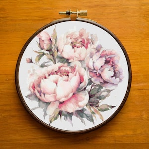 Peonies Cross Stitch Pattern PDF, Beautiful Peonies Design for Home Decor, Peonies Cross Stitch Hand Embroidery, Instant Download