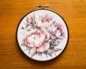 Peonies Cross Stitch Pattern: Floral Home Decor (PDF Pattern)