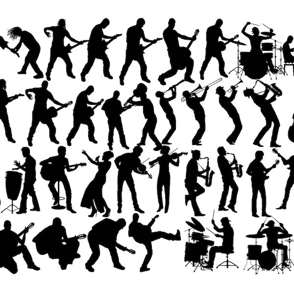 Music silhouette, music svg, music illustration, rock musician, musician clipart, music clipart, music cut file 40 PNG Buy 2 Get 1 FREE