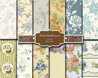 Shabby Chic Floral Digital Paper: 12x12 Scrapbook Patterns (Digital Download)